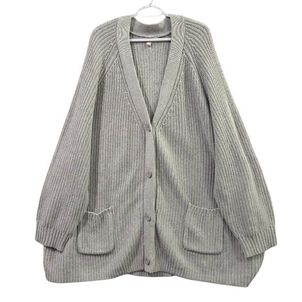 Woman Within Cardigan Women's 6X Grey Shaker Knit Oversized Button Front Pockets